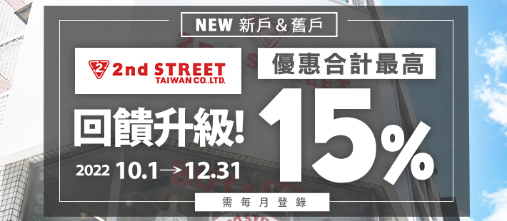 動期間至全台2ndSTREET消費刷樂天信用卡，不限金額皆5%刷卡金回饋